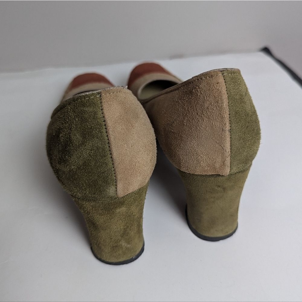 Florsheim Suede pumps patchwork vintage heels block heel round square toe sz 8.5 - Picture 7 of 10